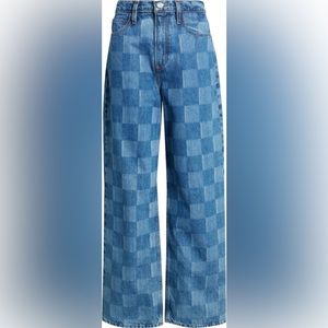 FRAME Le High N Tight High-rise Wide-leg Checked Jeans